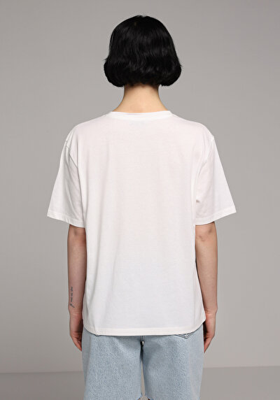 Image de T-shirt À Manches Courtes Blanc Regular Fit Imprimé Femme