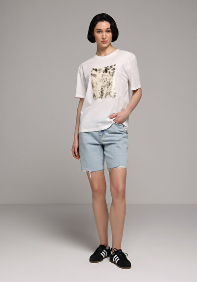Image de T-shirt À Manches Courtes Blanc Regular Fit Imprimé Femme