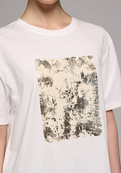Image de T-shirt À Manches Courtes Blanc Regular Fit Imprimé Femme
