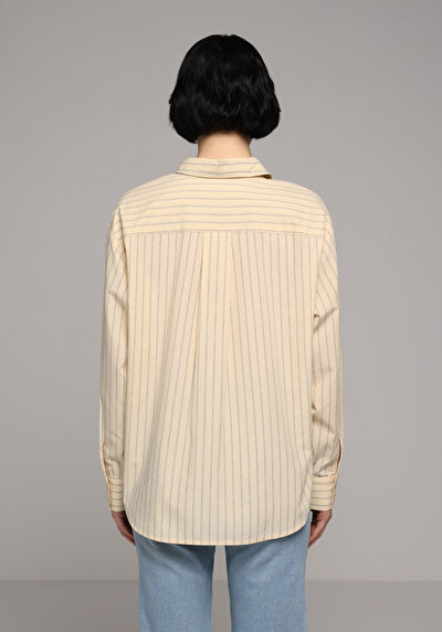 Image de Chemise À Manches Longues Jaune Boyfriend Fit Rayé Popeline Femme