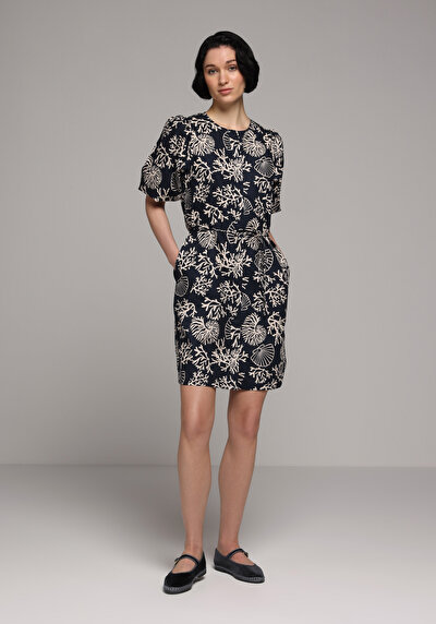Image de Robe Marine Regular Fit Manches Trois-quarts Mini Popeline Femme