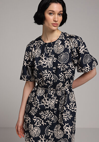 Afficher les détails de Robe Marine Regular Fit Manches Trois-quarts Mini Popeline Femme