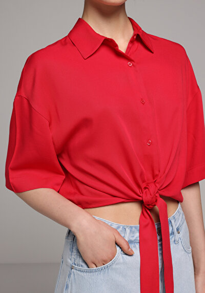 Afficher les détails de Chemise À Manches Courtes Rouge Droit Fashion Fit Femme