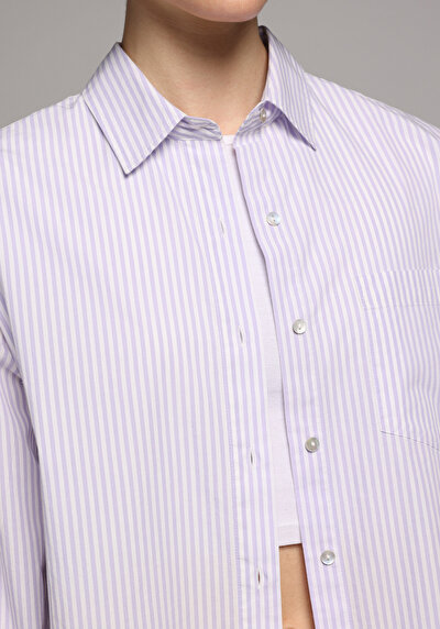 Image de Chemise À Manches Longues Violet Boyfriend Fit Rayé Popeline Femme