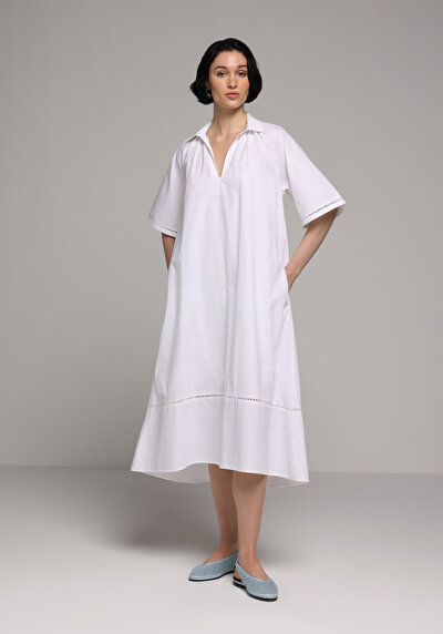 Image de Robe Blanc Regular Fit Manches Courtes Maxi Popeline Femme