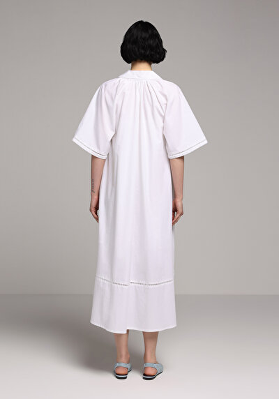 Image de Robe Blanc Regular Fit Manches Courtes Maxi Popeline Femme