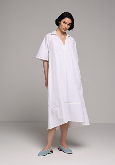 Image de Robe Blanc Regular Fit Manches Courtes Maxi Popeline Femme