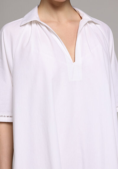 Image de Robe Blanc Regular Fit Manches Courtes Maxi Popeline Femme