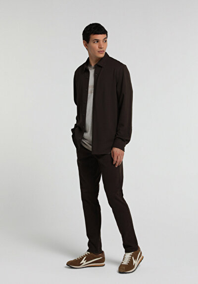 Image de Pantalon Marron Straight Leg Medium Rise Gabardine Slim Fit Homme
