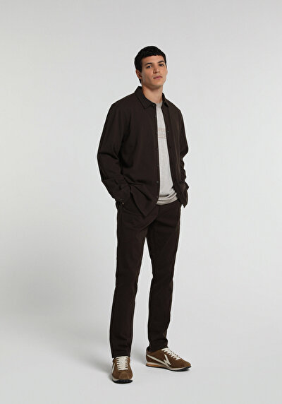 Image de Pantalon Marron Straight Leg Medium Rise Gabardine Slim Fit Homme
