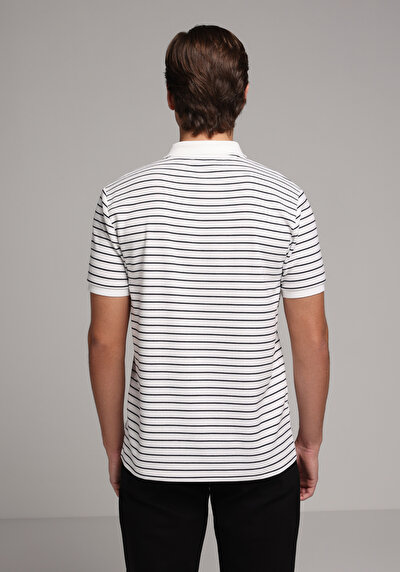 Image de T-shirt Polo À Manches Courtes Blanc Rayé Regular Fit Homme