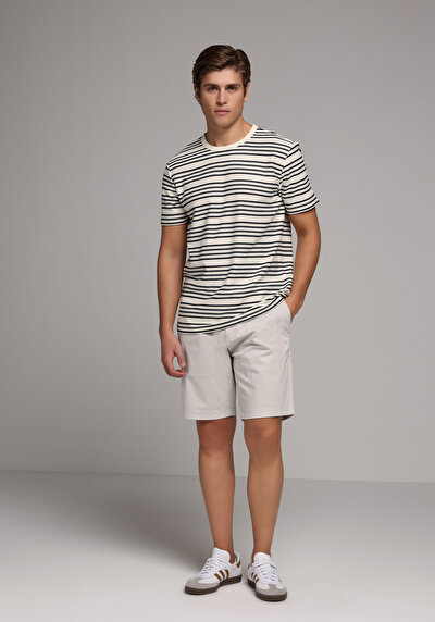 Image de T-shirt À Manches Courtes Marine Regular Fit Rayé Homme