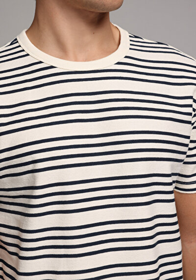 Image de T-shirt À Manches Courtes Marine Regular Fit Rayé Homme