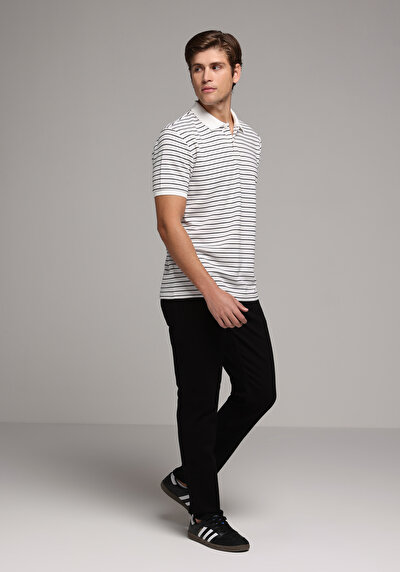 Image de T-shirt Polo À Manches Courtes Blanc Rayé Regular Fit Homme