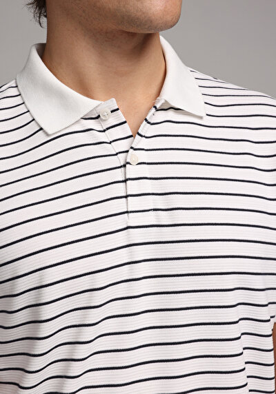Image de T-shirt Polo À Manches Courtes Blanc Rayé Regular Fit Homme