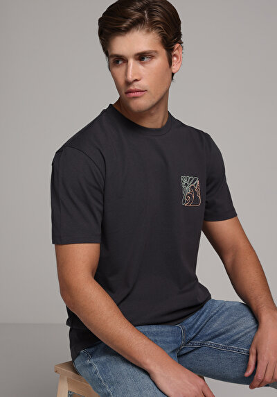 Image de T-shirt À Manches Courtes Gris Regular Fit Droit Homme