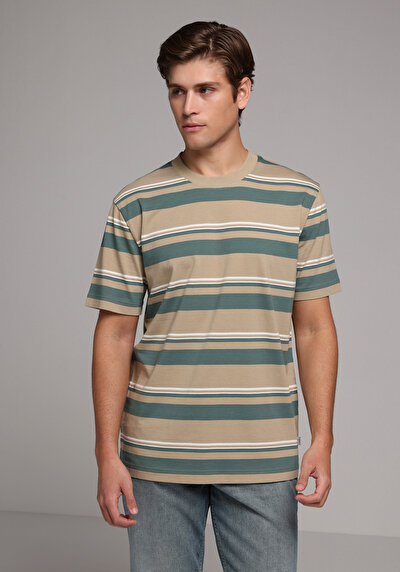 Image de T-shirt À Manches Courtes Beige Comfort Fit Rayé Homme