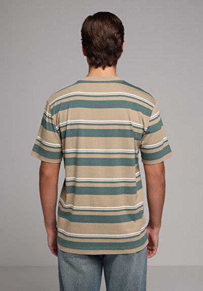 Image de T-shirt À Manches Courtes Beige Comfort Fit Rayé Homme