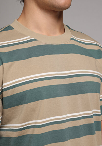 Image de T-shirt À Manches Courtes Beige Comfort Fit Rayé Homme