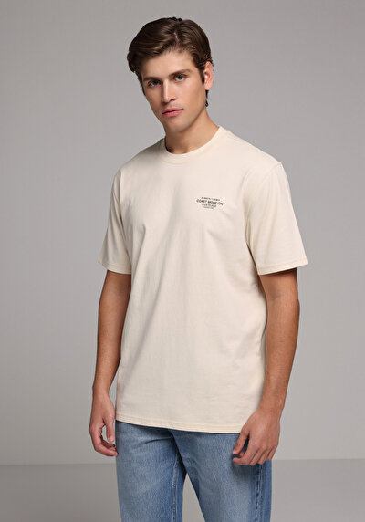 Image de T-shirt À Manches Courtes Beige Comfort Fit Droit Homme