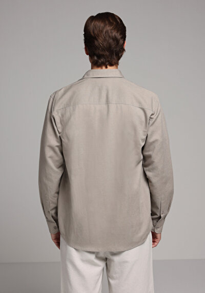 Image de Chemise À Manches Longues Marron Regular Fit Droit Lin Homme
