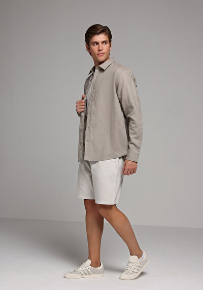 Image de Chemise À Manches Longues Marron Regular Fit Droit Lin Homme