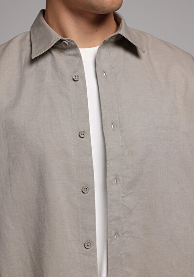 Image de Chemise À Manches Longues Marron Regular Fit Droit Lin Homme