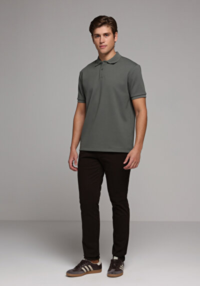 Image de T-shirt Polo À Manches Courtes Kaki Droit Regular Fit Homme