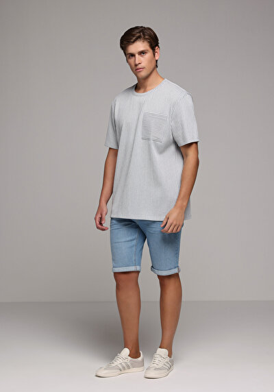Image de T-shirt À Manches Courtes Bleu Comfort Fit Droit Homme