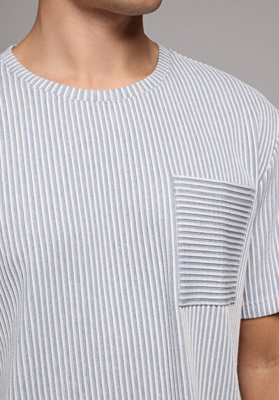 Image de T-shirt À Manches Courtes Bleu Comfort Fit Droit Homme