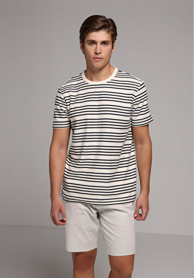 Image de T-shirt À Manches Courtes Marine Regular Fit Rayé Homme