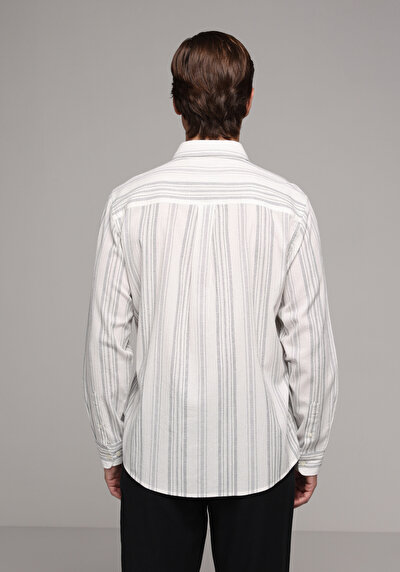 Image de Chemise À Manches Longues Anthracite Regular Fit Rayé Tissu Froissé Homme