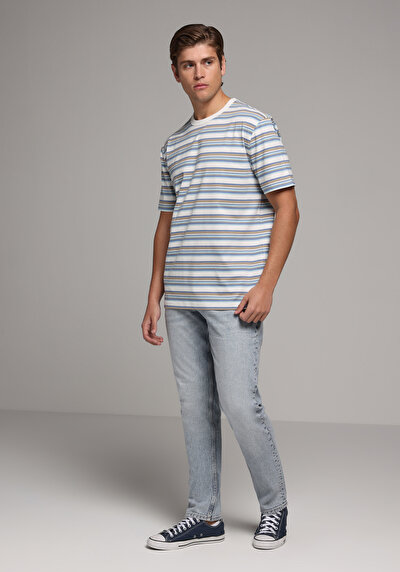 Image de T-shirt À Manches Courtes Blanc Comfort Fit Rayé Homme
