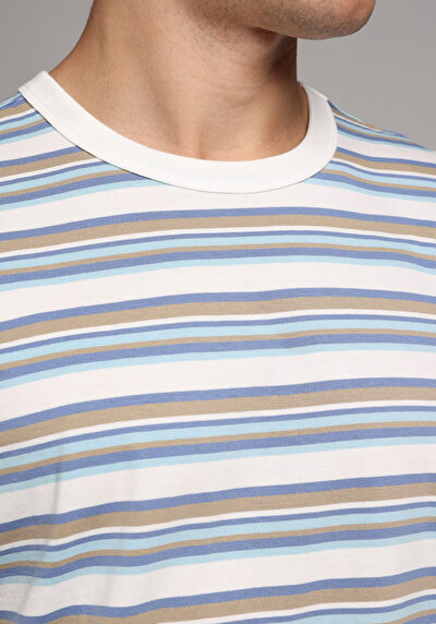 Image de T-shirt À Manches Courtes Blanc Comfort Fit Rayé Homme