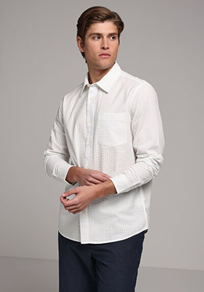Image de Chemise À Manches Longues Blanc Regular Fit Droit Jacquard Homme