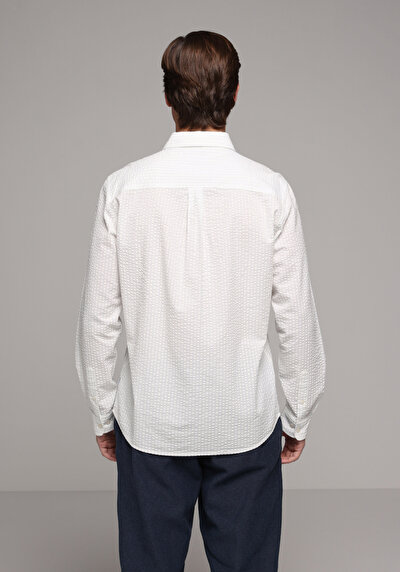 Image de Chemise À Manches Longues Blanc Regular Fit Droit Jacquard Homme