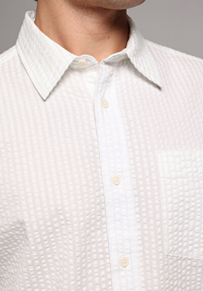 Image de Chemise À Manches Longues Blanc Regular Fit Droit Jacquard Homme