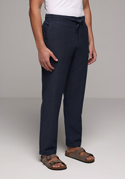 Image de Pantalon Marine Straight Leg Medium Rise En Sergé Regular Fit Homme