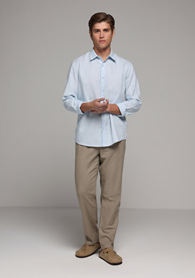 Image de Pantalon Beige Straight Leg Medium Rise En Sergé Regular Fit Homme