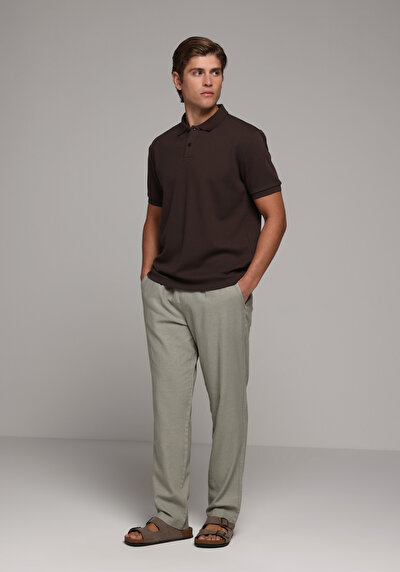 Image de Pantalon Vert Straight Leg Medium Rise En Sergé Regular Fit Homme