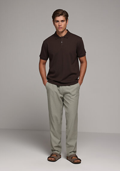 Image de Pantalon Vert Straight Leg Medium Rise En Sergé Regular Fit Homme