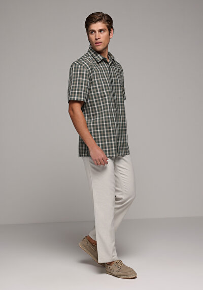 Image de Pantalon Blanc Straight Leg Medium Rise En Sergé Regular Fit Homme
