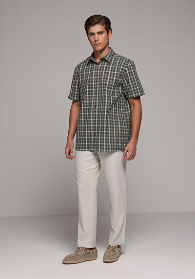 Image de Pantalon Blanc Straight Leg Medium Rise En Sergé Regular Fit Homme