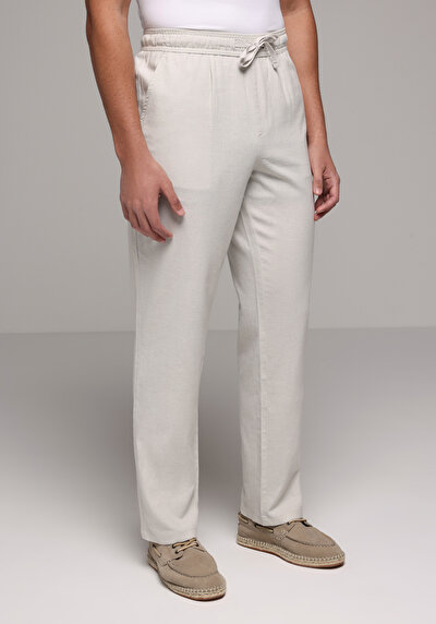 Image de Pantalon Blanc Straight Leg Medium Rise En Sergé Regular Fit Homme