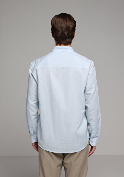 Image de Chemise À Manches Longues Bleu Regular Fit Droit Lin Homme