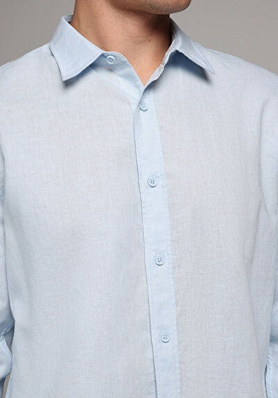 Image de Chemise À Manches Longues Bleu Regular Fit Droit Lin Homme