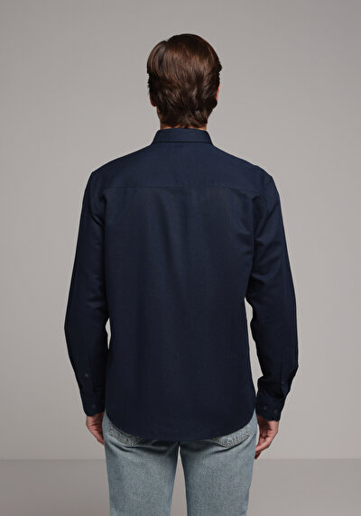 Image de Chemise À Manches Longues Marine Regular Fit Droit Lin Homme