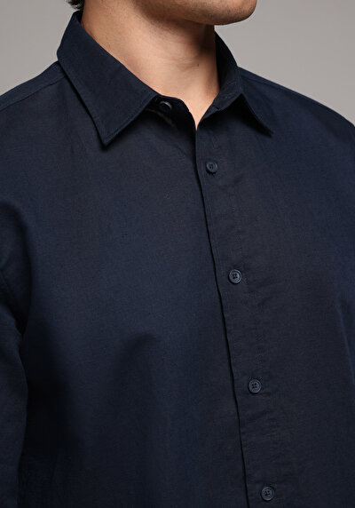 Image de Chemise À Manches Longues Marine Regular Fit Droit Lin Homme