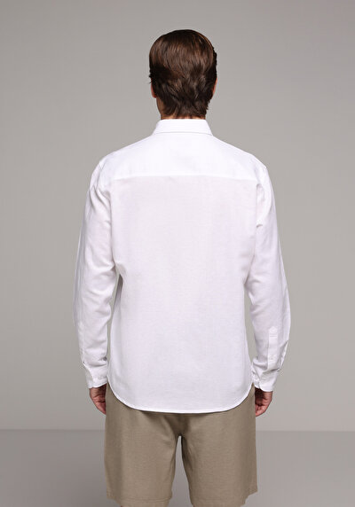 Image de Chemise À Manches Longues Blanc Regular Fit Droit Lin Homme