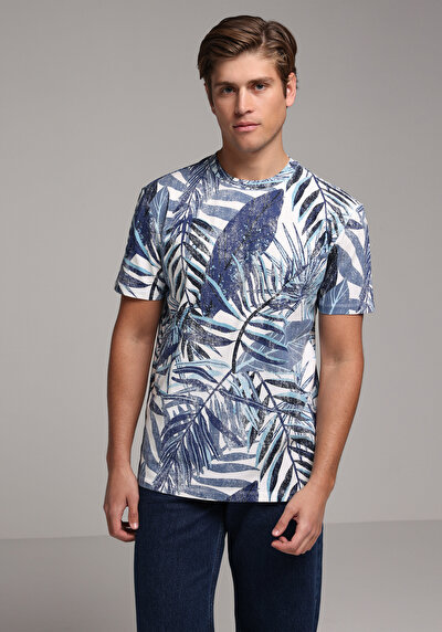 Image de T-shirt À Manches Courtes Bleu Regular Fit Droit Homme